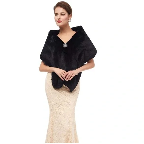 black fur shawl for dress Francine Faux Fur Shawl Wrap